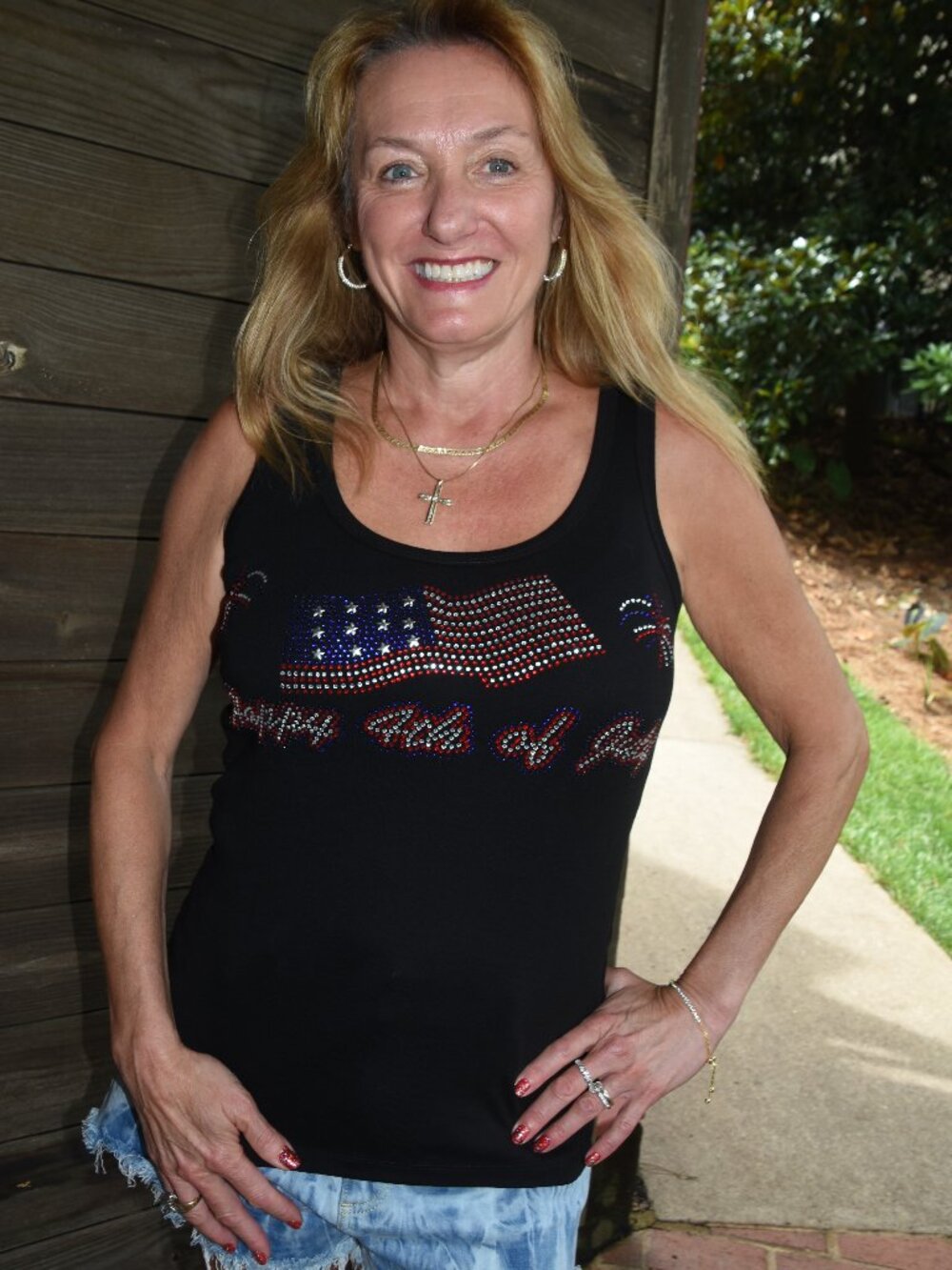 4th of July Patriotic rhinestone sleeveless tank sz XS S M L XL XXL 1X 2…